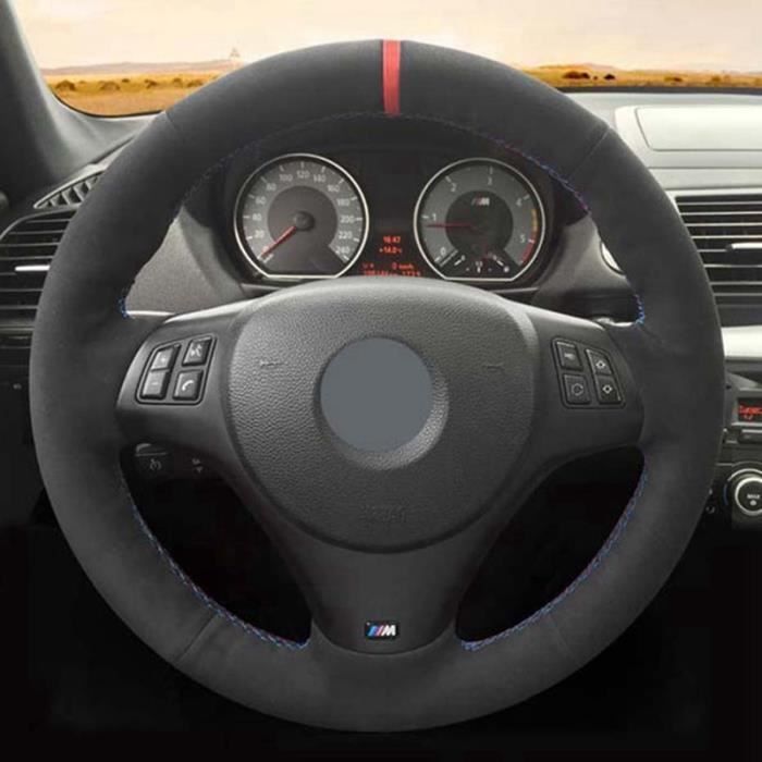 Housse de volant de voiture en cuir véritable, en Fiber de carbone, taille  M 38cm, pour BMW X1 X3 X5 X6 E36 E39 E46 E30 E60 E90 E92 - Type Black