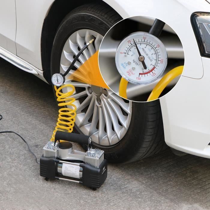 Gonfleur de pneu sans fil Pompe à air portable pour compresseur d'air pour  pneus de voiture, pompe à pneus alimentée par batterie, double cylindre 2x  gonflage, manomètre de pression des pneus avec