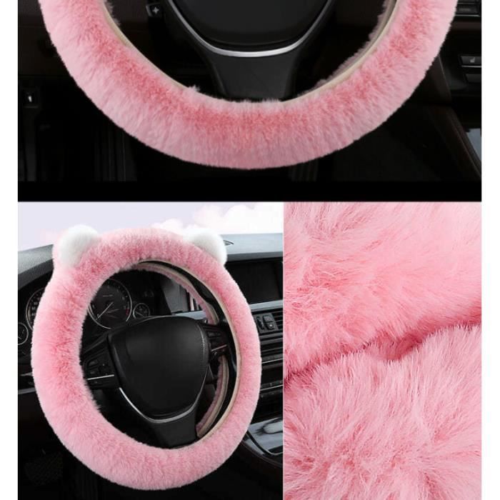 Housse universelle pour volant de voiture, couvre-volant en peluche, doux  et chaud, rose, rouge, pour