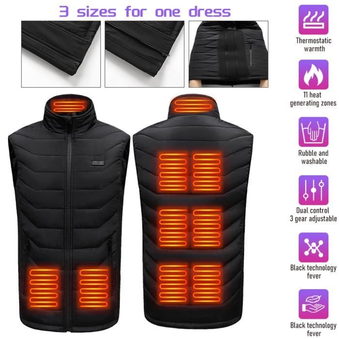 Gilet chauffant, veste chauffante homme avec batterie incluse,  25000mAh/12000mAh 7,4V/5V blouson chauffant homme, manteau Électrique avec  3 Niveau de chauffant …