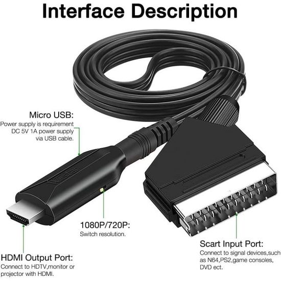 Scart vers Hdmi Convertisseur Péritel vers HDMI Adaptateur Péritel vers HDMI  Scart to Hdmi Audio Vidéo Support HD 720p-1080p p[136] - Cdiscount TV Son  Photo