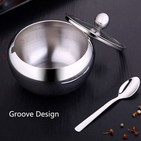 dimension 9/ x 8/ cm Bol /à sucre en acier inoxydable simple paroi Sucrier avec cuill/ère et couvercle ustensile de cuisine
