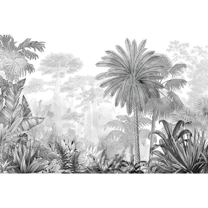 Papier Peint Panoramique Forêt Jungle noir et blanc Papier Peint 3D ...