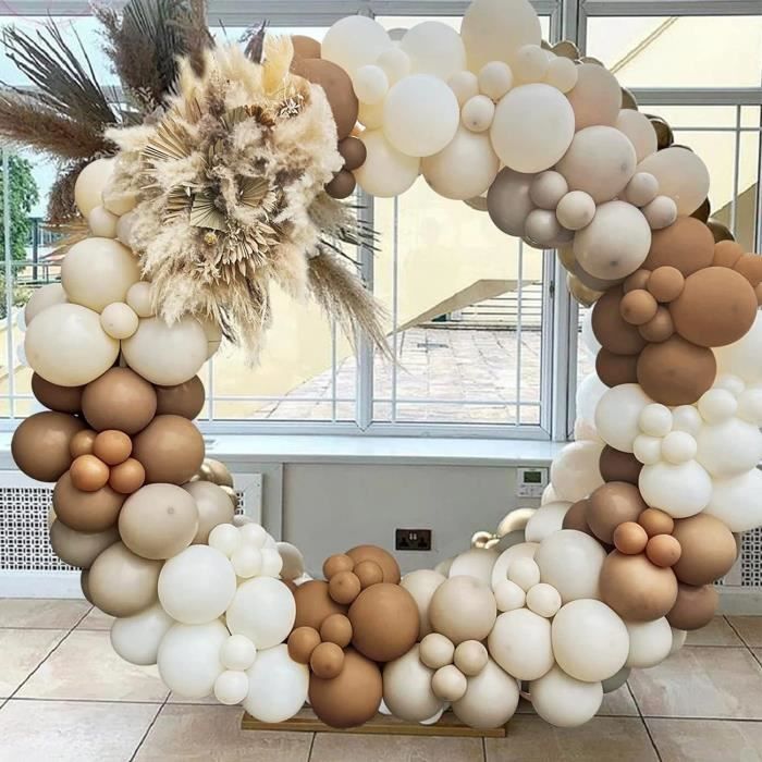 Kit Arche à Ballons Blanc Sable - 125 Pièces Ballons Blancs, Crème, Or - Pour Mariage, Anniversaire, Baptême