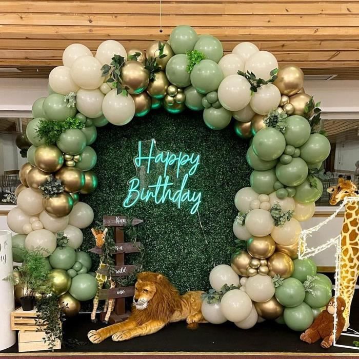 Guirlande De Ballons Safari Dans La Jungle, Vert Et Marron, Kit En Arc, Ballons Pour Fête D'anniversaire Pour Garçon, Thème Tropical, Décoration Pour Réception-cadeau Pour Bébé, Remise De Diplôme