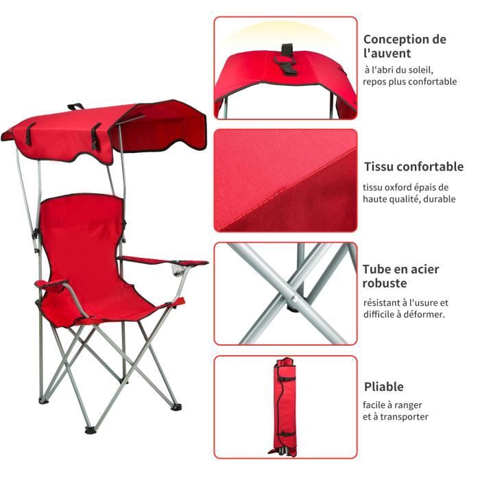 BYLUCAS Chaise Pliante Camping Avec Parasol Et Porte Gobelet - Ultra Légère, Idéale Plage, Pêche, Festival (Bleu)