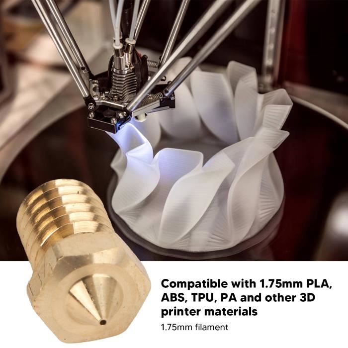 Buse d'imprimante 3D, Filament plaqué Cuivre de 1,75 Mm, 5 Pièces, Tête d' d'extrudeuse  d'imprimante 3D ABS (0,4 mm)