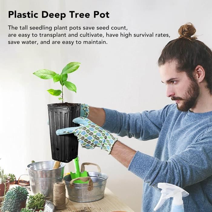 Pot d'arbre profond en plastique 20pcs pot d'arbre profond réutilisable en  plastique grand semis fleur plante conteneur avec - Cdiscount Jardin