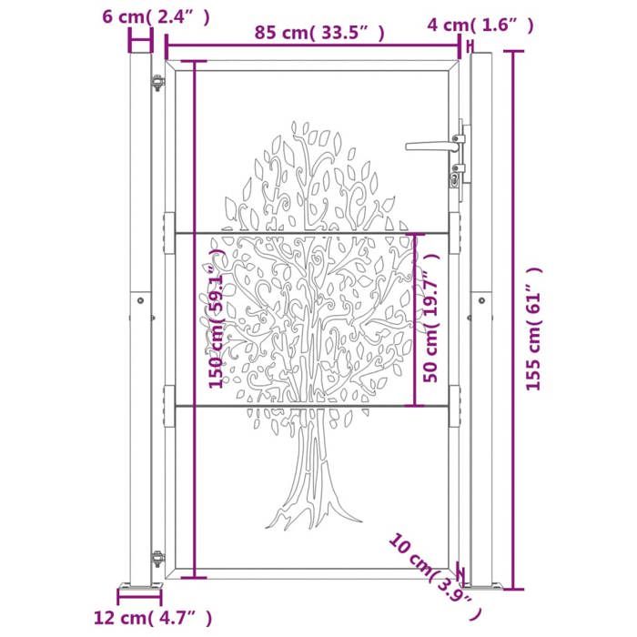 Portillon De Jardin Noir En Acier 105 X 100 Cm | Design Moderne Avec Serrure | Pour Terrasse Et Extérieur
