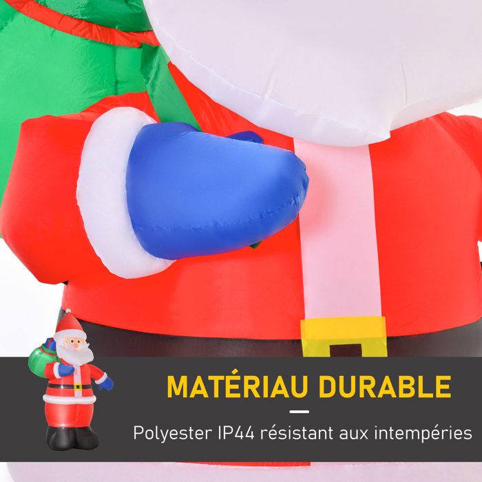 HOMCOM Père Noël gonflable LED 2,4H m avec hotte polyester imperméable rouge pas cher