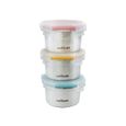Cuitisan - Lot de 3 boites repas enfant 200mL avec couvercle hermétique - Inox compatible au micro onde - Certifié LFGB et sans BPA-0