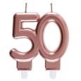 REF/6932 -Décoration gâteau anniversaire avec bougie 50 ans rose gold métallique (x1)-0
