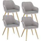 BRAND 4x Chaises de Salle à Manger avec Dossier et Accoudoir, Chaise de Cuisine en Velours, Fauteuil Scandinave, Gris Clair 1023BY-4