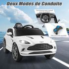 COSTWAY Aston Martin Voiture Électrique 12V/4,5 Ah pour Enfants 3-8 Ans,Télécommande 2.4G, 2 Moteur, LED, USB, Radio, Klaxon, Blanc
