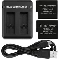 ®cBOX Pack  2 Batteries 1220 mah + Chargeur en double slot pour GOPRO Hero Black 5 6 7 8 
