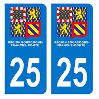 Autocollants Stickers plaque immatriculation voiture département 25 Doubs Logo Région Bourgogne Franche Comté Nouveau modele
