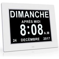 Horloge Calendrier avec Date Jour Heure Alarme Auto Dimming pour Les Personnes Âgées - Alzheimer et Les Enfants-Blanc Bo13035