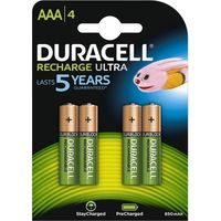 Duracell Recharge Ultra Piles Rechargeable type AAA 900 mAh, Lot de 4