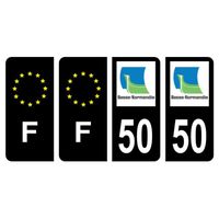 Lot 4 Autocollants plaque d'immatriculation voiture département 50 Manche Région Basse-Normandie Noir Couleur & F France Europe