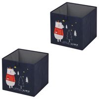 Lot de 2 boites de rangement en tissu bleu BEAR, cube de rangement pour enfant dim 32 x 32 x 32 cm, décor ours polaire 