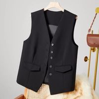 Débardeur,Gilet classique pour femme,veste courte beige et noire,gilet de travail formel,vernis trempé,grande taille- black[D3988]