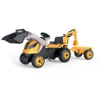 Tracteur à pédales Builder Max + Remorque + Pelleteuse + Pelle - Smoby - Jaune