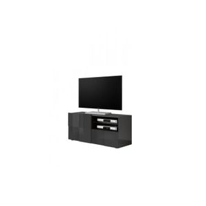 Petit Meuble TV ou meuble d'appoint 50cm collection ZANTE avec 1 tiroir et  une niche avec LED. Couleur noir brillant pailleté
