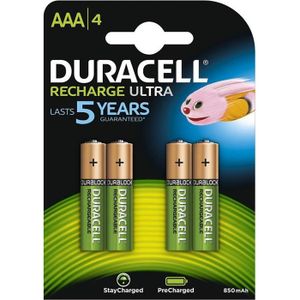 PILES Duracell Recharge Ultra Piles Rechargeable type AAA 900 mAh, Lot de 4