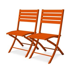 FAUTEUIL JARDIN  Lot de 2 chaises de jardin en aluminium orange - CITY GARDEN - MARIUS - Pliant - Contemporain - Extérieur
