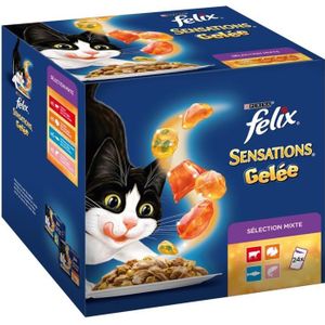 BOITES - PATÉES LOT DE 3 - PURINA Félix Sensations en Gelée pour chat effilés viande et poisson - 24 sachets de 100g - Boîte de 2,4 kg