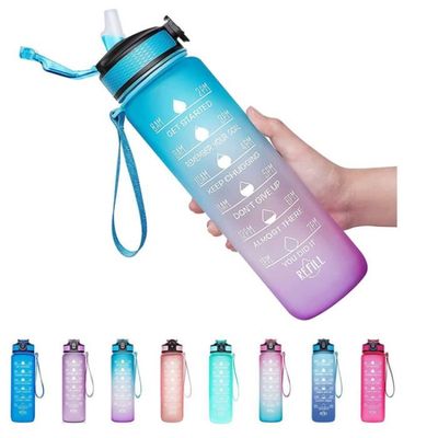Gourde Sport 1L – Robuste, Incassable, Graduée, Sans BPA, Bouchon à Pression, étanche, Pour Fitness, Voyage Et Quotidien