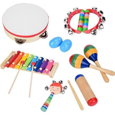 5 Instruments De Musique En Bois Pour Bébé - Trompette, Maracas, Hochet, Jouet éducatif Dès 6 Mois - 7