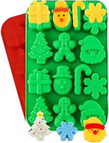 Lot De 2 Moules Silicone Noël 6 Cavités - Thèmes Festifs Réutilisables Pour Chocolats, Gâteaux, Bonbons, Gelées Et Biscuits