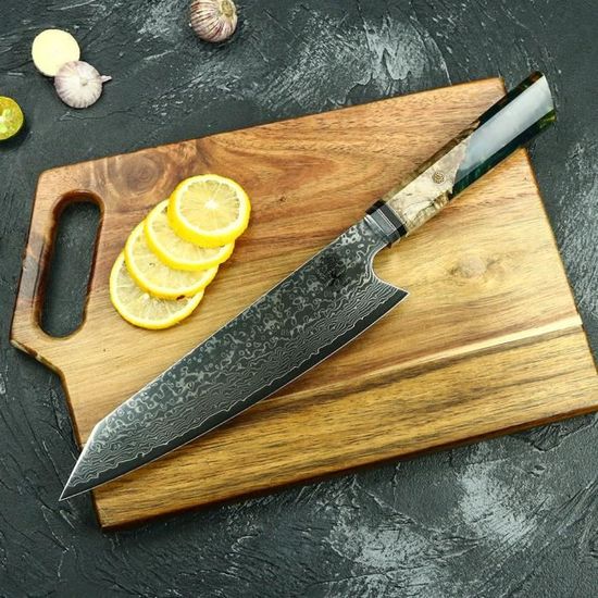 COUTEAU DAMAS KIRITSUKE couteau Chef cuisine Japonais 33cm Lame Damas en Acier VG10 67 couches Manche en bois et résine époxy