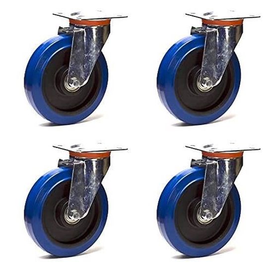 Lot De 4 Roulettes Pivotantes HTR - Caoutchouc Bleu élastique, Diamètre 125mm, Charge 450kg, Neuves