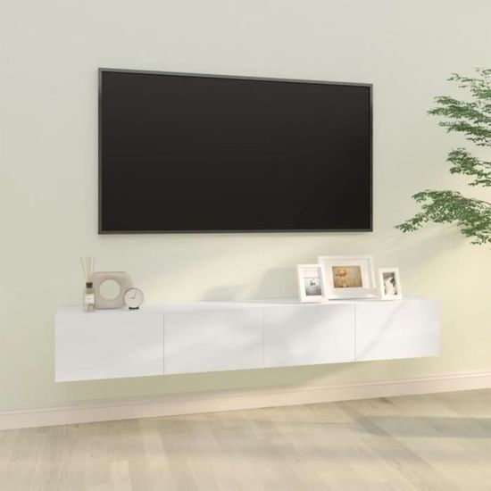 Meuble TV Mural Blanc 100x30x30 Cm - Bois D'Ingénierie - 2 Étagères + 2 Compartiments - Générique - 10