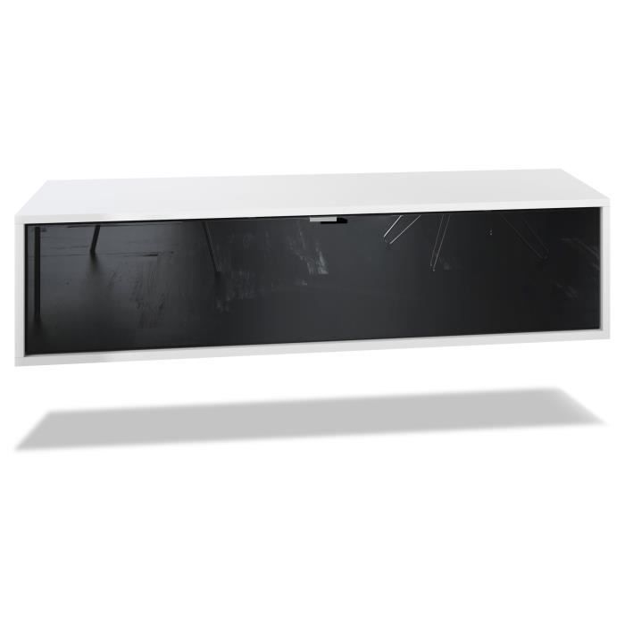 Vladon Meuble TV Lana 120 armoire murale lowboard 120 x 29 x 37 cm caisson en Noir mat façades en Noir haute brillance