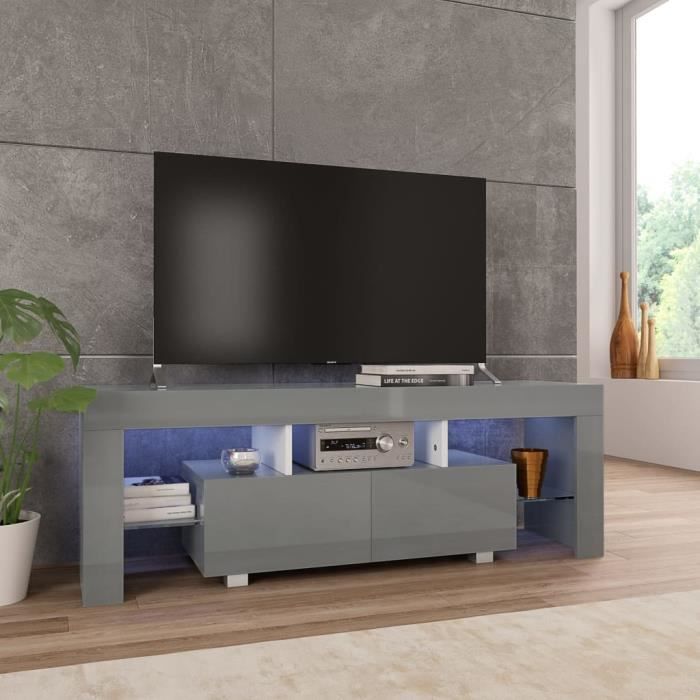 Wei Meuble TV avec lumière LED Gris brillant 130 x 35 x 45 cm# 0