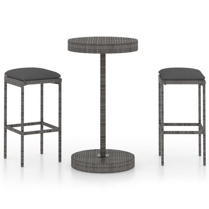 Meuble de bar de jardin-Table avec chaises haute de bar 3 pcs et coussins Résine tressée ®MBNWFI®