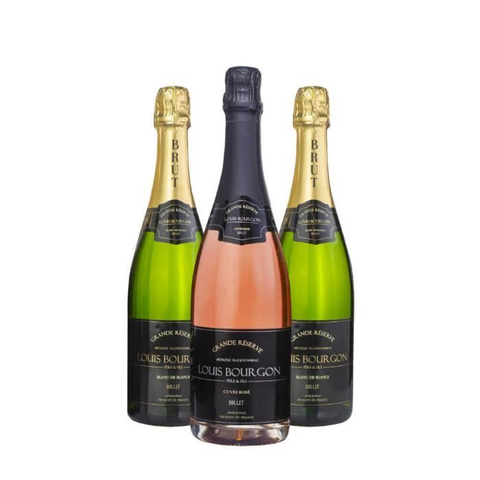 Pack 3 Louis Bourgon Grande Réserve Brut 0,75L - 2 Blanc de Blancs et 1 Cuvée Rosé