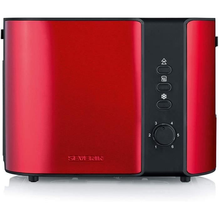 SEVERIN AT 2217 Grille-pain automatique, 2 Fentes, Support Réchauffage-Viennoiseries intégrée, env. 800 W, Rouge Métallique / Noir