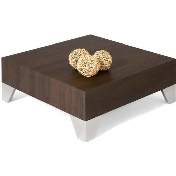 Mobili Fiver, Table basse carrée, Evolution 60, Wengé, Mélaminé/Acier INOX satiné, Made in Italy