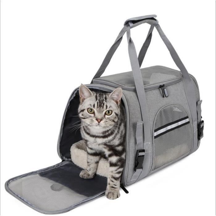 Sac Transport pour Chat/Petit Chien, Panier Transport Cabine pour Petit Animal, Sac Porté Main/Bandoulière pour Voyage en Train-Gris