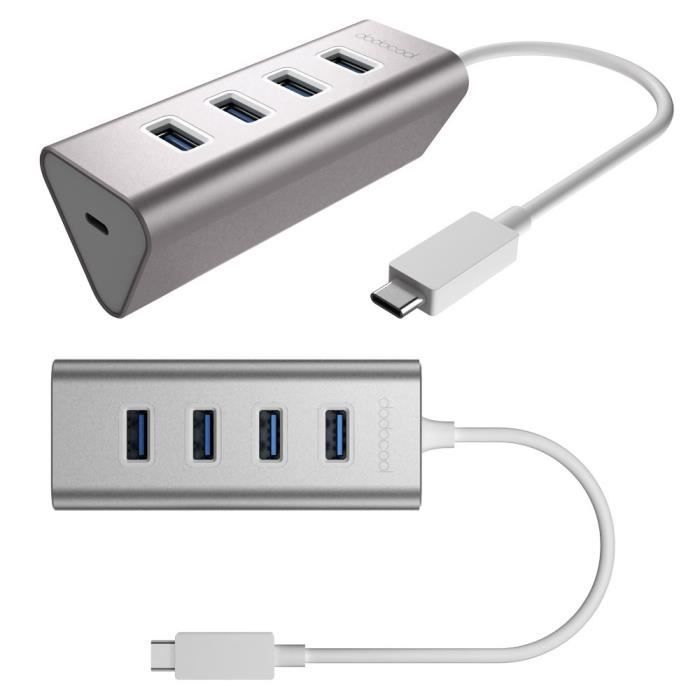 dodocool Adaptateur USB C aluminium USB mâle à 4 Port Hub USB 3.0 Femme Port de charge PD pour le Nouveau MacBook