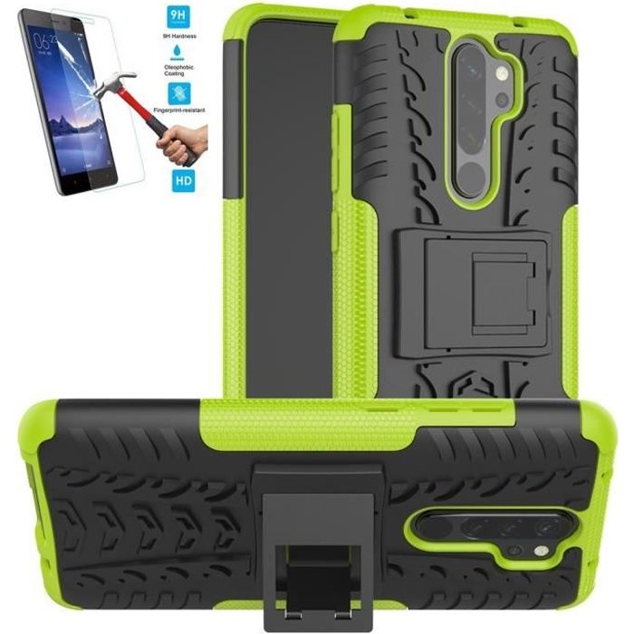Coque Xiaomi Redmi Note 8 Pro Anti Choc Vert + Film Verre Trempé Housse Etui hfs-house®