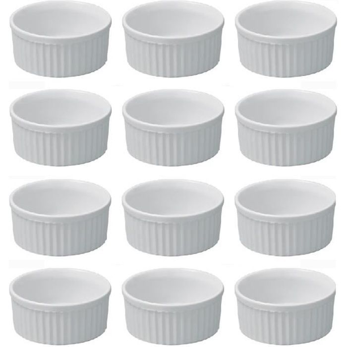 Lot de 12 ramequins en céramique (6 grands - 9 x 4,5 cm/6 petits - 6,6 x 3,3 cm) Blanc Hobby Cook