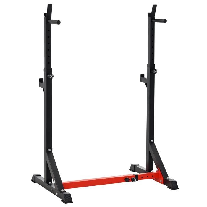 Support pour haltères hauteur réglable repose haltères 77-122 x 73 x 121-171 cm rouge noir 122x73x171cm Noir