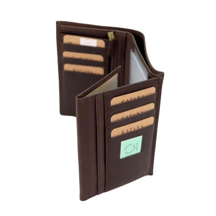 KATANA portefeuille en cuir sauvage grand format à 3 volets réf 753017 choco (4 couleurs disponible)
