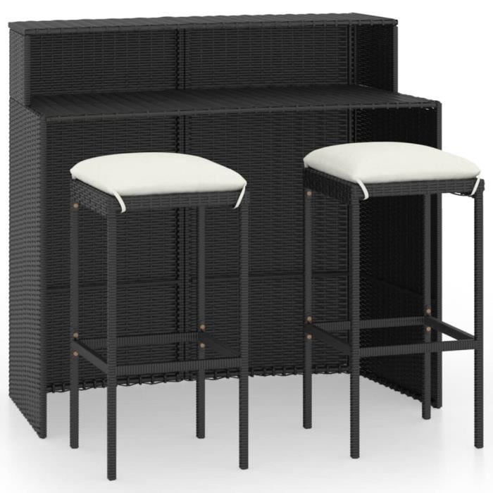 PRO® Ensemble de bar de jardin avec coussins 3 pcs Noir 9145841600048
