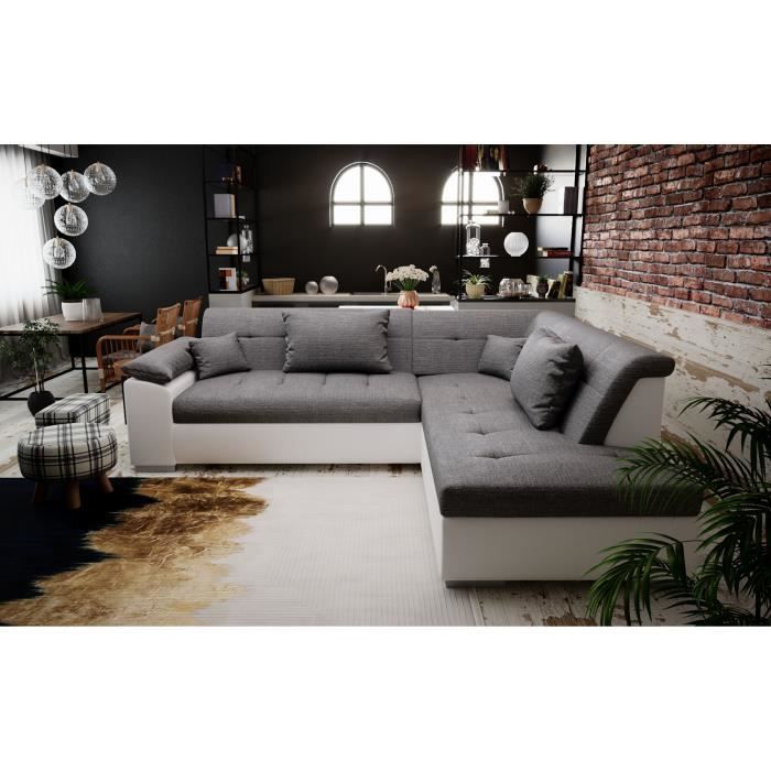PEYTON- Canapé d'angle convertible - angle droit - gris blanc